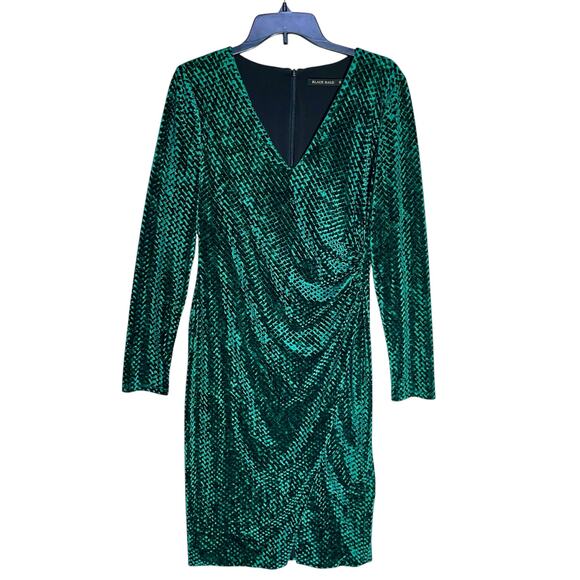Halo Sheath Dress Velvet Green Jacquard Faux Wrap - Picture 4 of 14